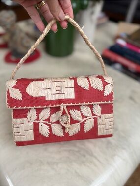 Handcrafted Red Embroidered Women's Top-Handle Bag